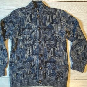 Vtg Botto Wool Alpaca Cardigan Sweater Geometric Pattern Heavy Size Small